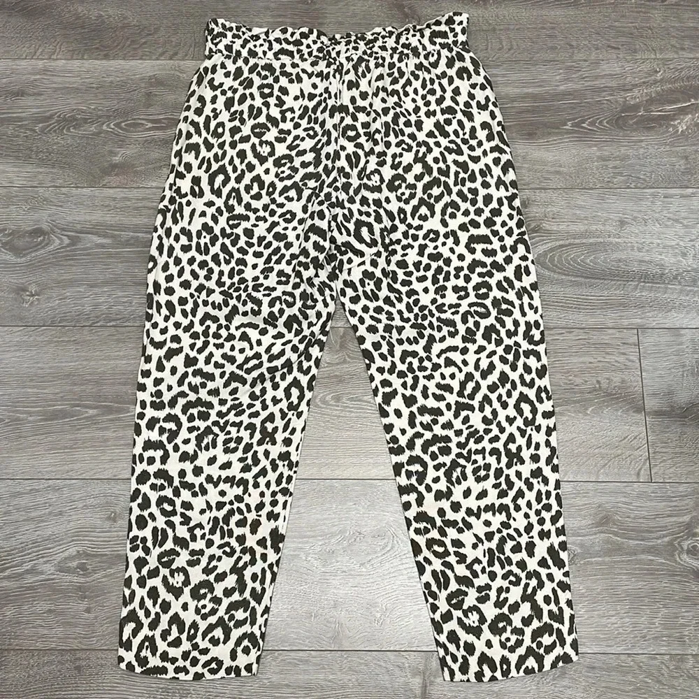 J. Crew Ruffle Waist Linen Blend Leopard Pants 6